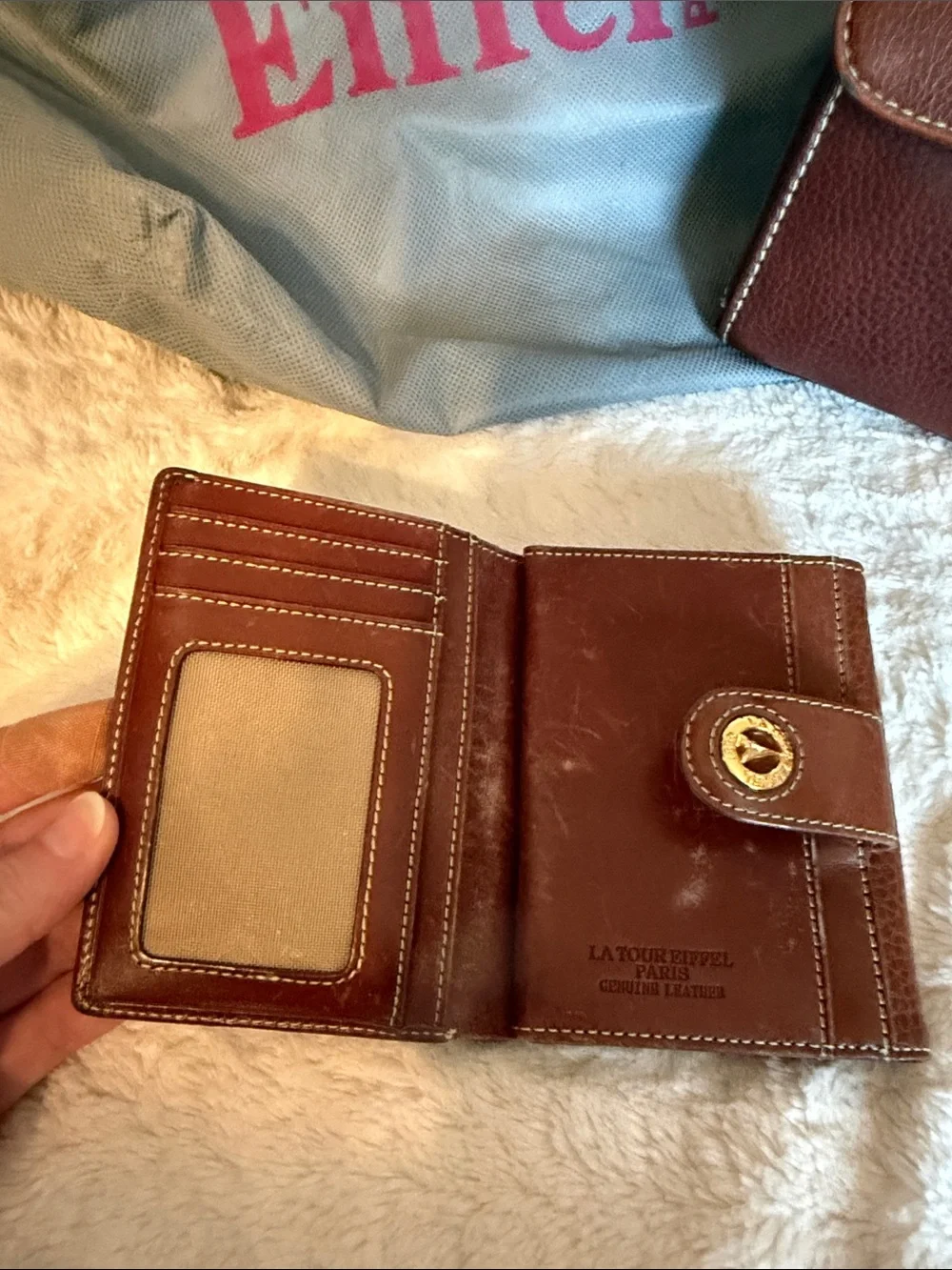 La Tour Eiffel Paris Brown Pebbled Leather Shoulder Bag and Wallet Set Dust Bag